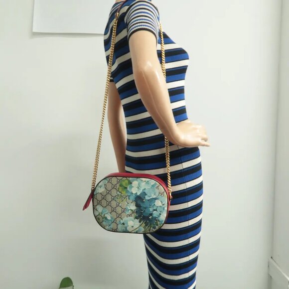 100% Authentic GUCCI Blooms Blue&Red Canvas Shoulder Bag - Picture 12 of 12